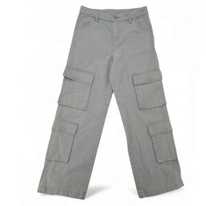 H&M Wide‎ Leg Cargo Pants Women's Size 6 Gray Utility Y2K Streetwear EUC
